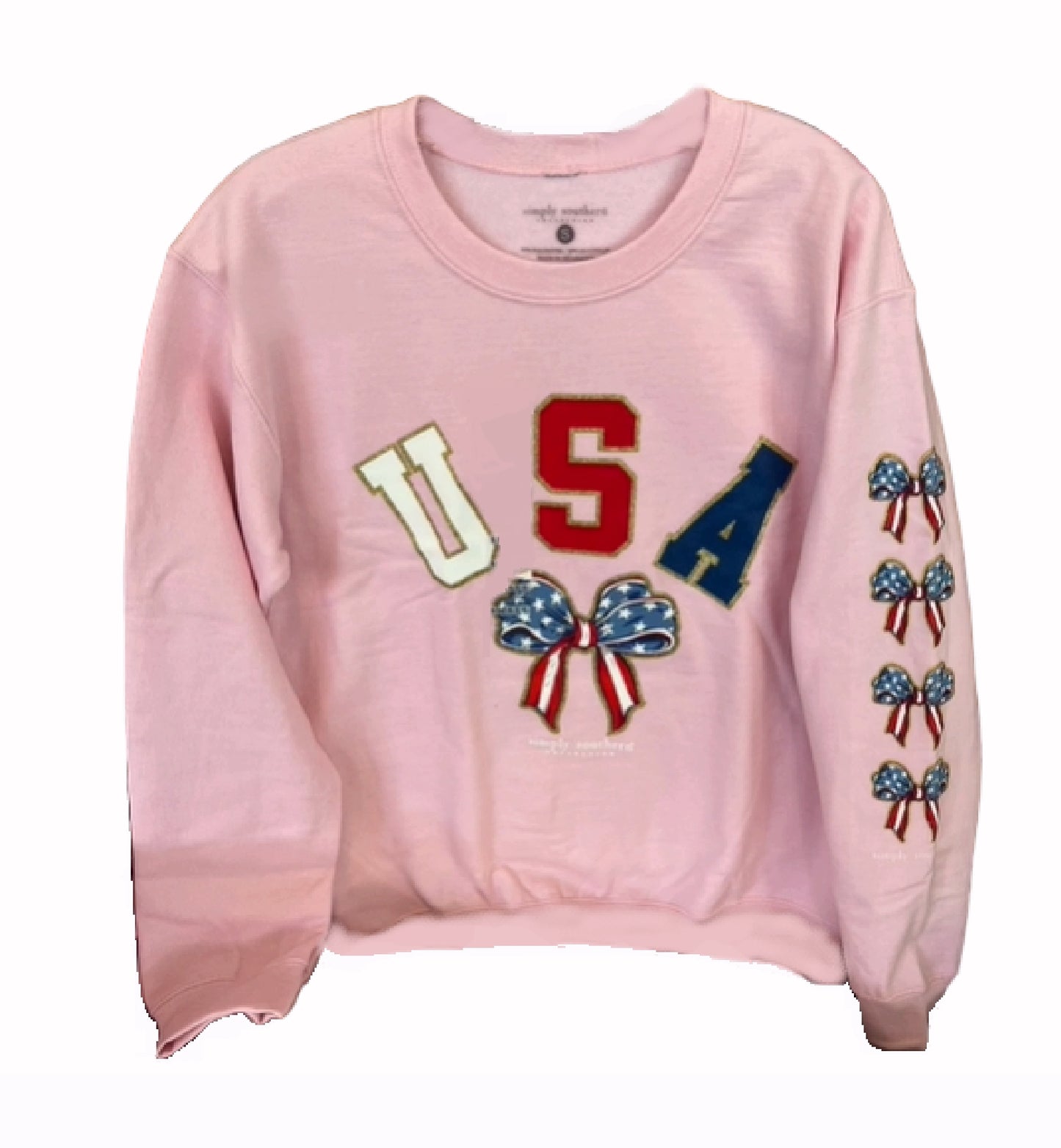 Simply Southern USA Patriotic Bow Tie Long Sleeve Crew Top Sweatshirt