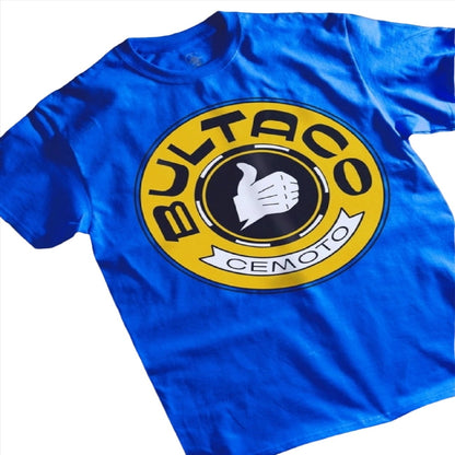 Bultaco Thumbs Up Cemoto Logo Blue Short Sleeve T-Shirt