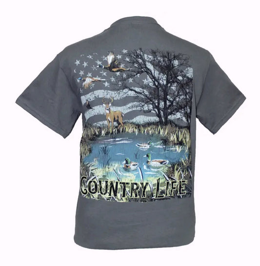 Country Life Deer Pond and Wildlife Short Sleeve T-Shirt