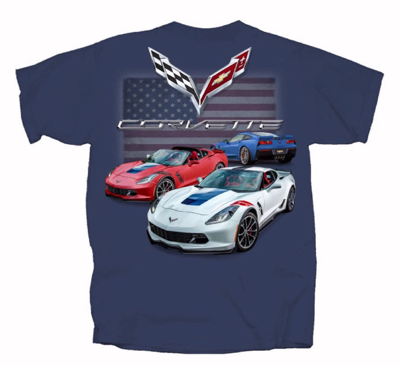 Chevy Chevrolet Corvette C7 Gransport U.S. Flag Short Sleeve T-Shirt