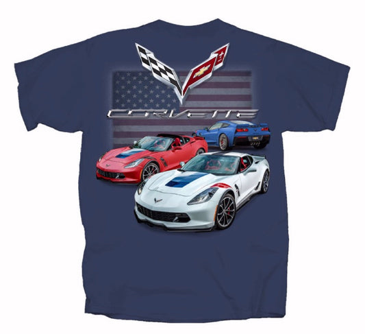 Chevy Chevrolet Corvette C7 Gransport U.S. Flag Short Sleeve T-Shirt