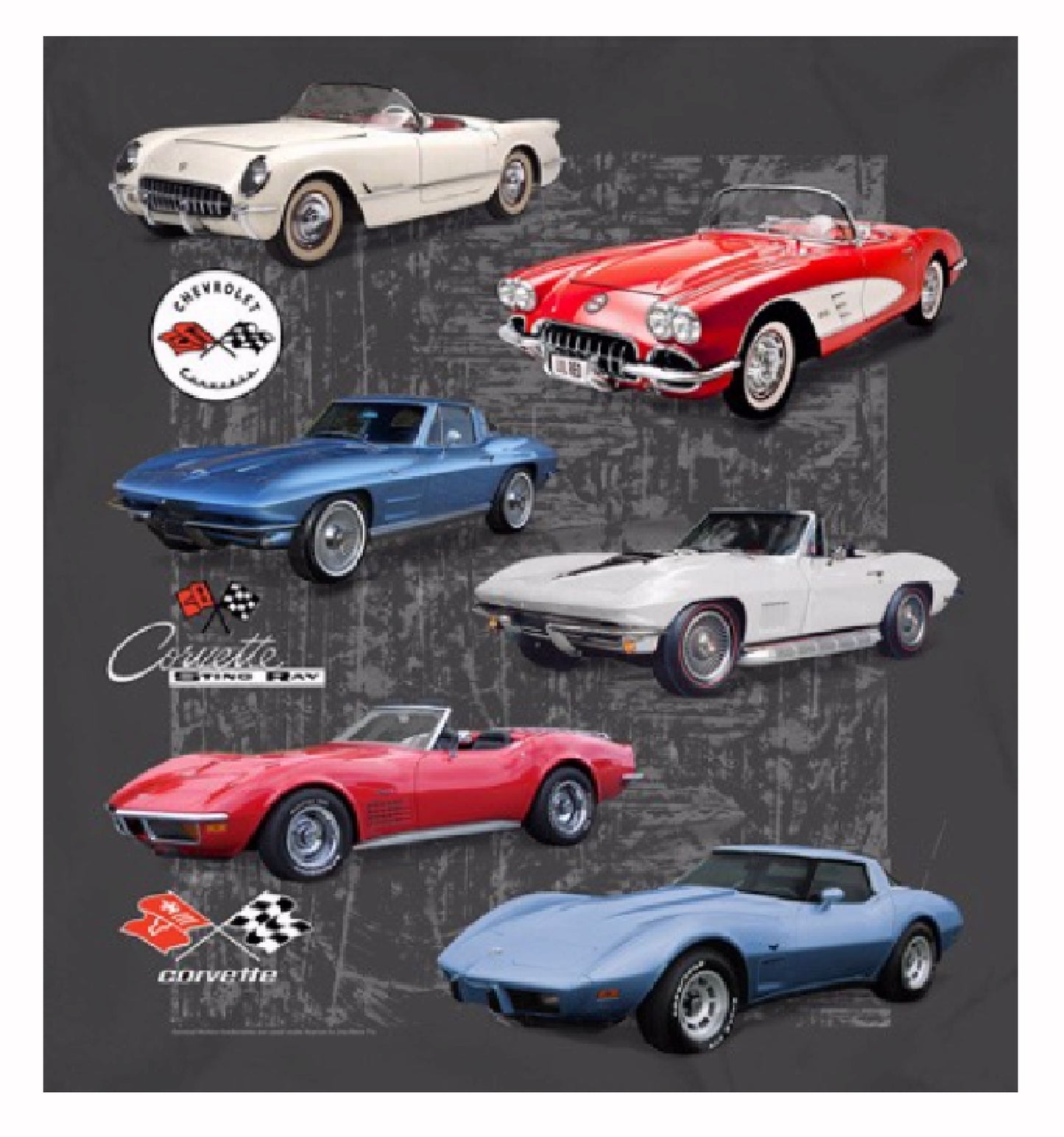 Chevy Chevrolet Corvette Collection Red White and Blue Short Sleeve T-Shirt