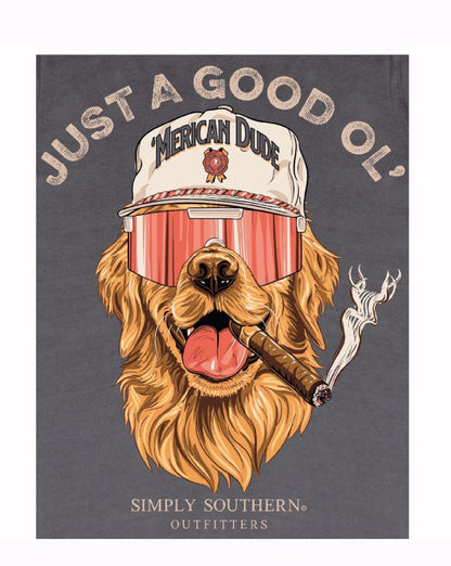 Simply Southern Just a Good Ol’ ‘Merican Dude Dog with Cigar Short Sleeve T-Shirt