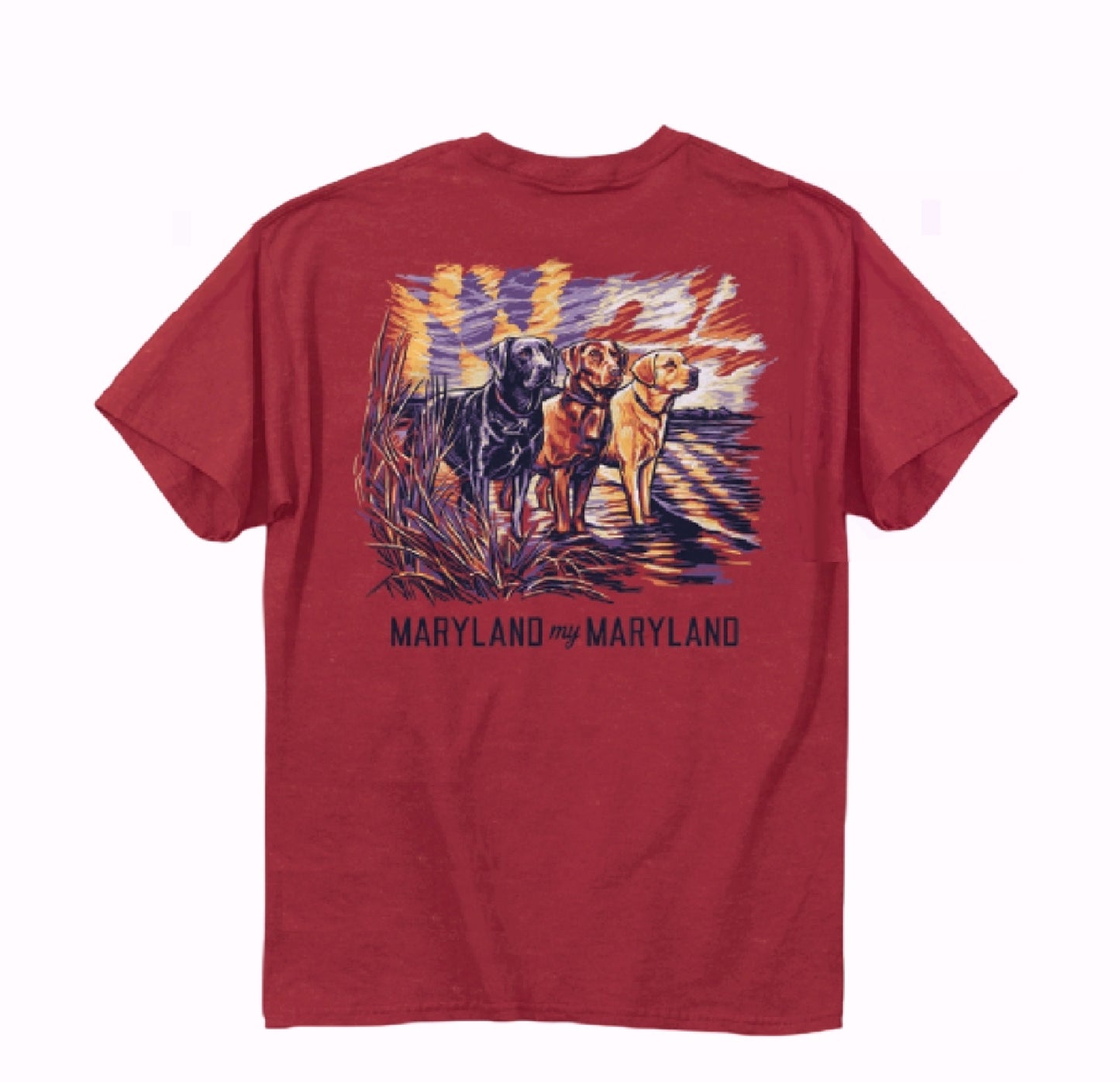 Maryland Flag Sunset Sky and Labs Short Sleeve T-Shirt