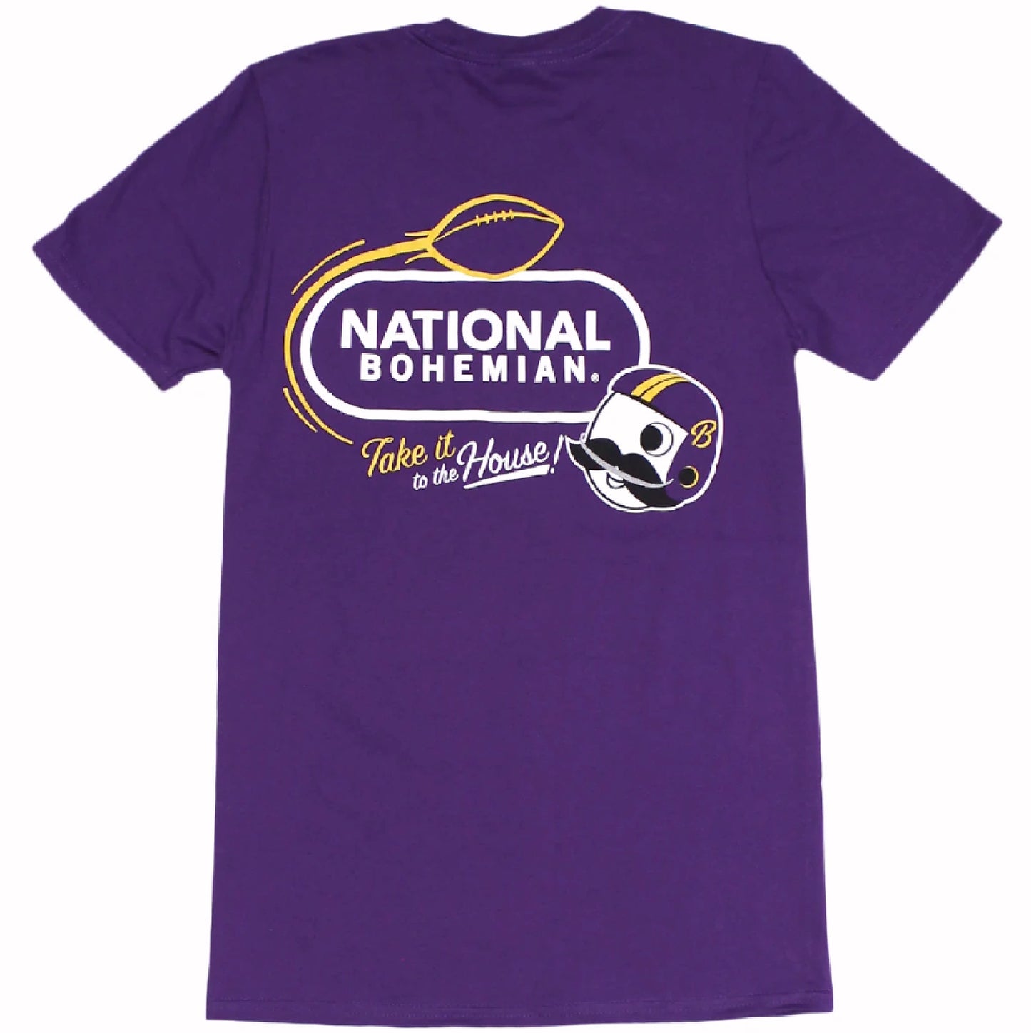 Natty Boh National Bohemian Beer Take It To The House Football Purple Short Sleeve T-Shirt