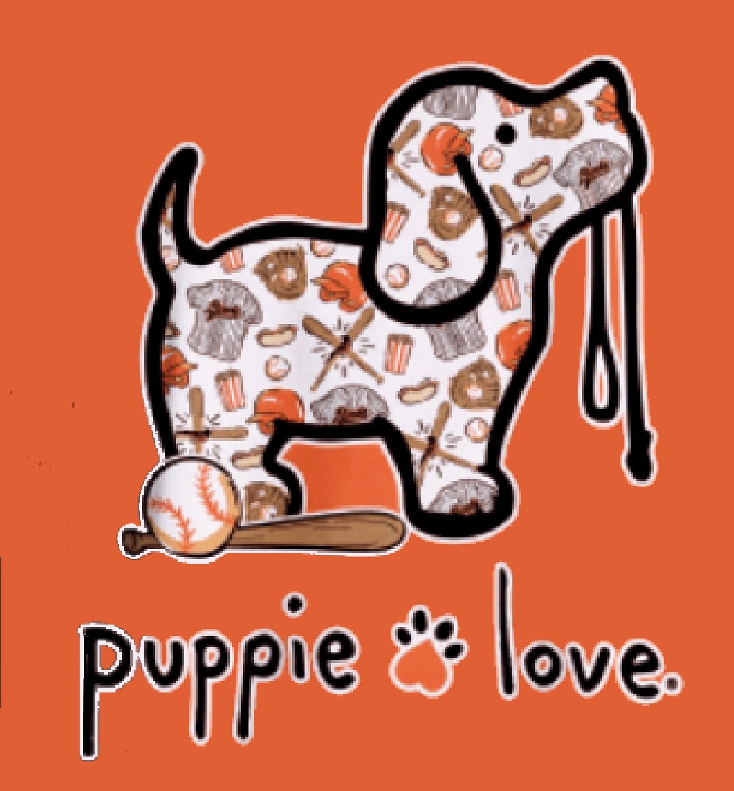 Puppie Love Dog Baseball Pup Orange Short Sleeve T-Shirt