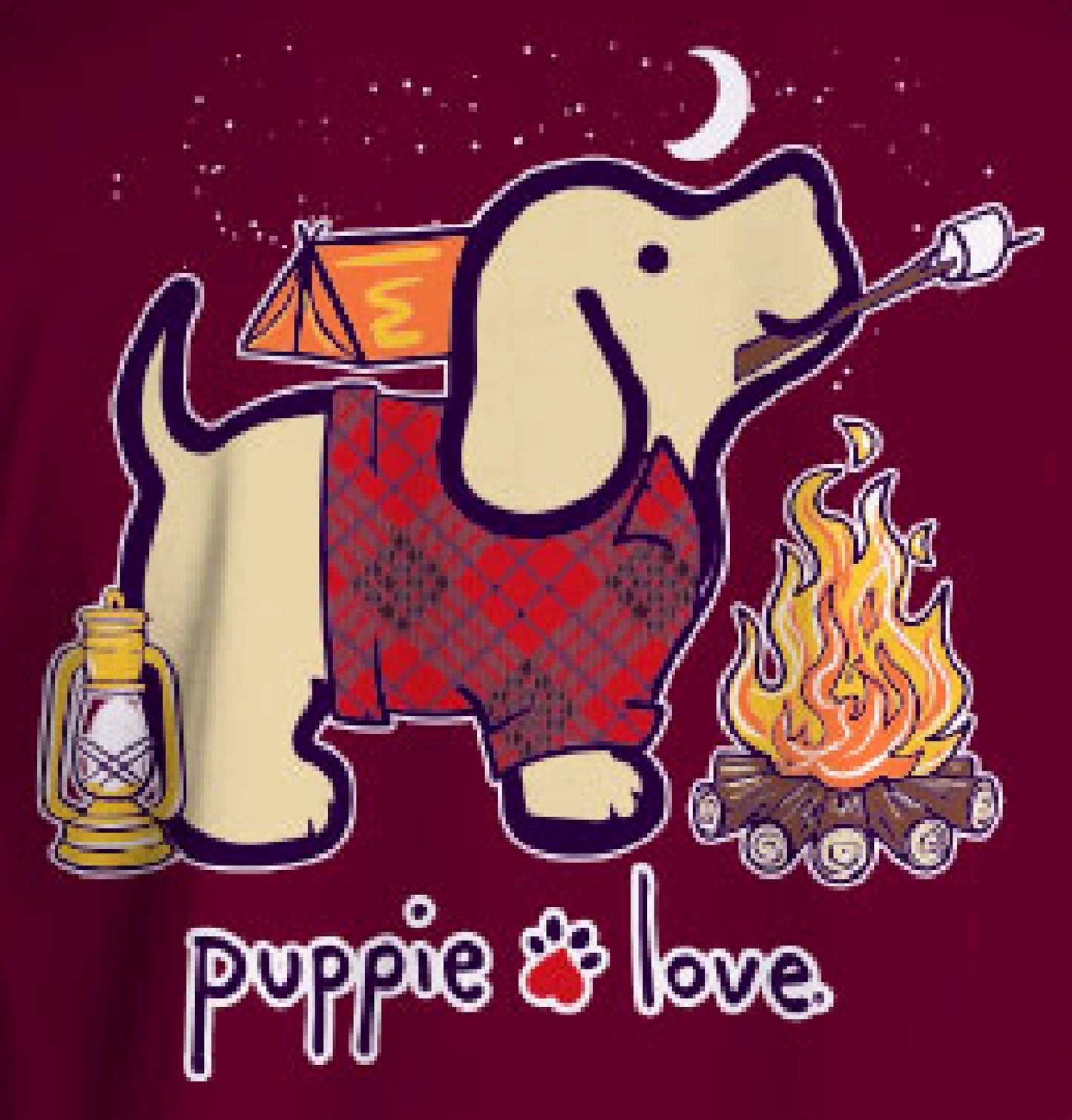 Puppie Love Dog Youth Camping Pup and Toasted Marshmallows Short Sleeve T-Shirt