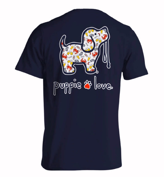 Puppie Love Dog Crab and Beer Pattern Pup Short Sleeve T-Shirt