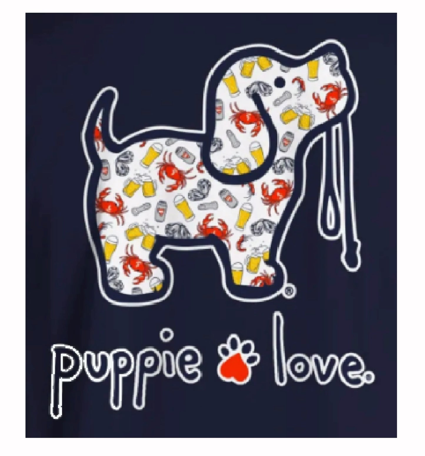 Puppie Love Dog Crab and Beer Pattern Pup Short Sleeve T-Shirt