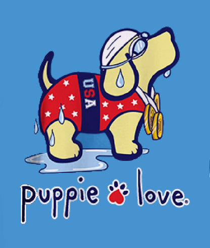 Puppie Love Dog USA Swimmer Swimming Sleeve T-Shirt