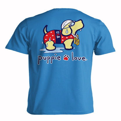 Puppie Love Dog USA Swimmer Swimming Sleeve T-Shirt