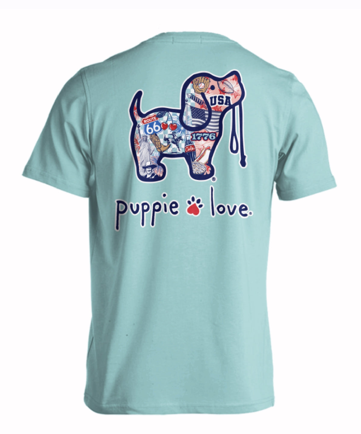 Puppie Love Dog USA Collage Patriotic Pup Short Sleeve T-Shirt
