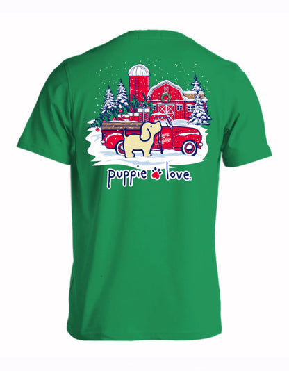 Puppie Love Happy Holidays Christmas Tree and Gifts Short Sleeve T-Shirt
