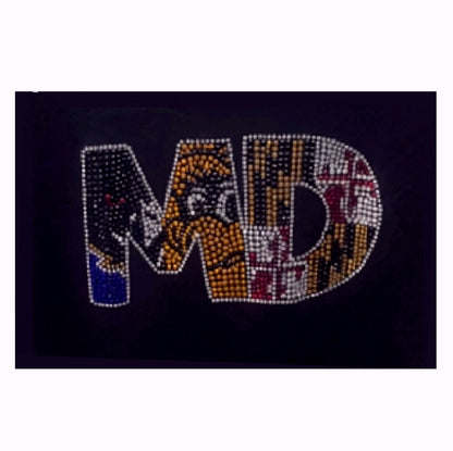 Maryland Sports and Flag Rhinestone Womans V-Neck Short Sleeve Sleeve T-Shirt