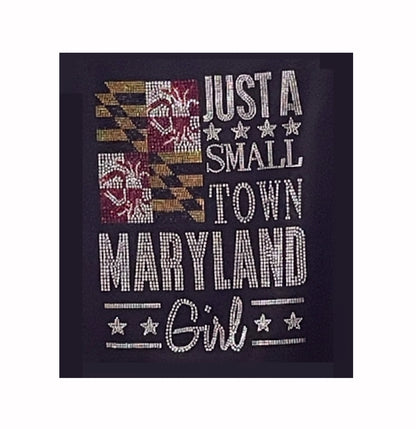Just A Small Town Maryland Girl Rhinestone Womans V-Neck Short Sleeve Sleeve T-Shirt