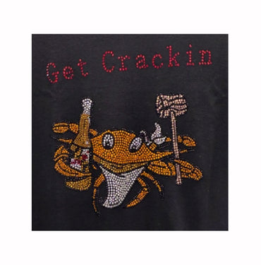 Get Crackin Beer Mallet Rhinestone Womans V-Neck Short Sleeve Sleeve T-Shirt