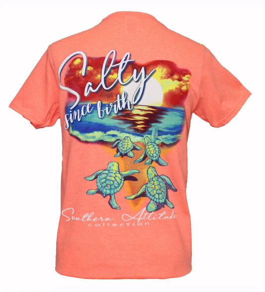 Salty Since Birth Turtle and Sunset Short Sleeve T-Shirt