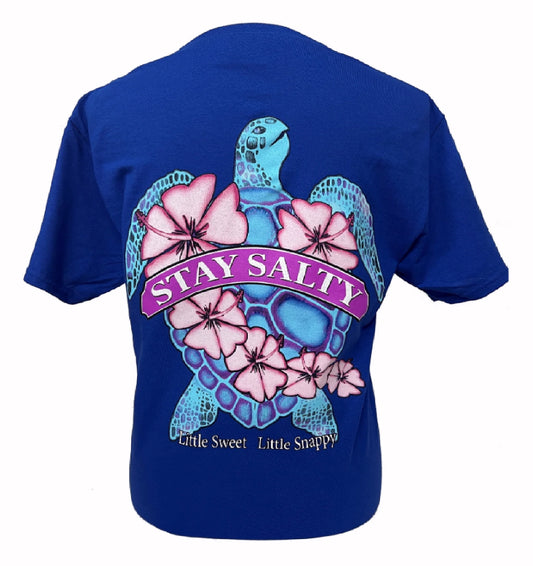 Stay Salty Turtle with Flowers Little Sweet Little Snappy Short Sleeve T-Shirt