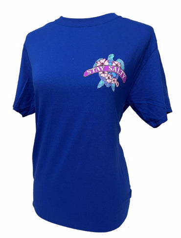 Stay Salty Turtle with Flowers Little Sweet Little Snappy Short Sleeve T-Shirt