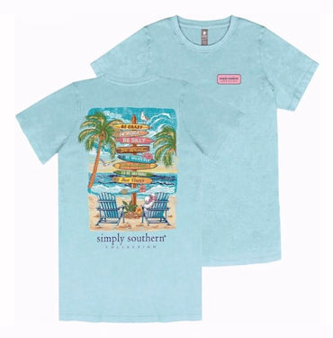 Simply Southern Beach Scene with Signs Short Sleeve T-Shirt