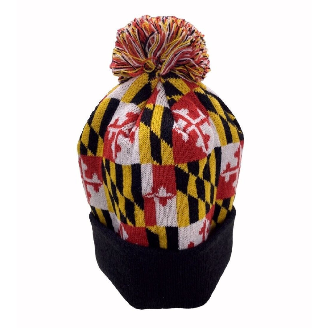 Maryland Flag Pom Beanie Cap with Black Cuff