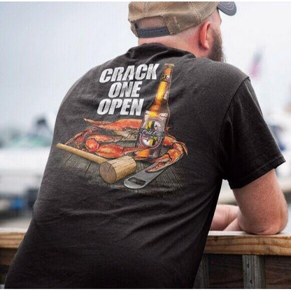 Crack One Open Beer & Crab Short Sleeve T-Shirt