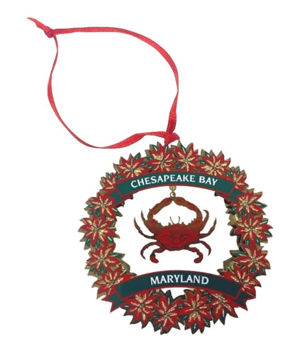 Maryland Classic Chesapeake Bay Wreath And Crab Metal Holiday Tree Ornament