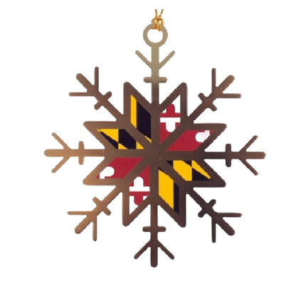 Maryland Flag Snowflake Brass Holiday Tree Ornament