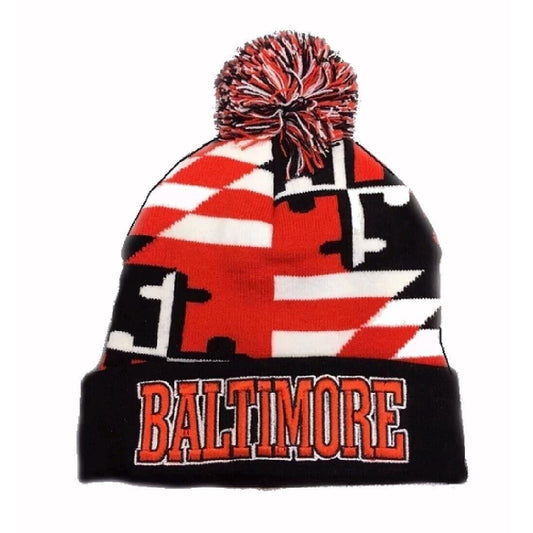 Baltimore Name Beanie With Pom Cap Orange Hat