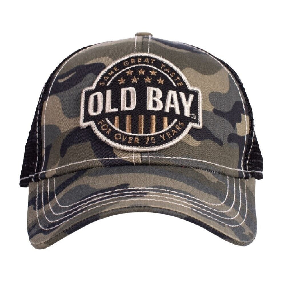 Old Bay Embroidered USA Flag Patch Camo Mesh Back Cap Hat