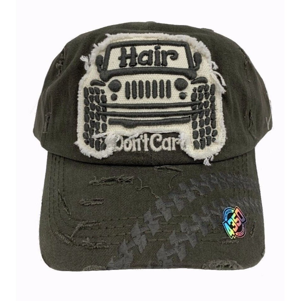 Off Road SUV Adventure Hair Don’t Care Green Cap Hat