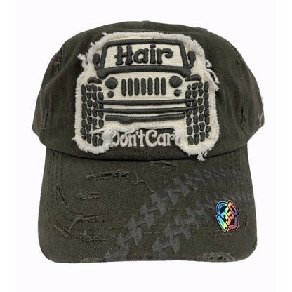 Off Road SUV Adventure Hair Don’t Care Green Cap Hat