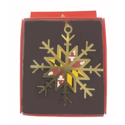 Maryland Flag Snowflake Brass Holiday Tree Ornament