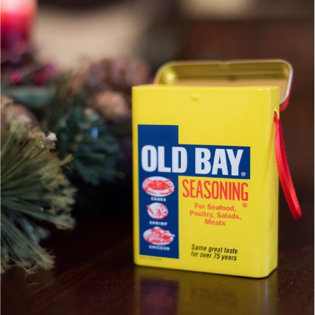 Old Bay Can Tin Metal With Working Lid Holiday Tree Ornament