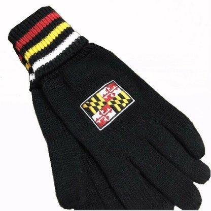 Maryland Embroidered Flag Black Knit Gloves